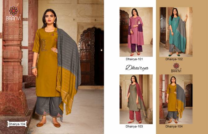 Baanvi Dhairya Fancy Ethnic Wear Silk With Work Ready Made Dress Collection